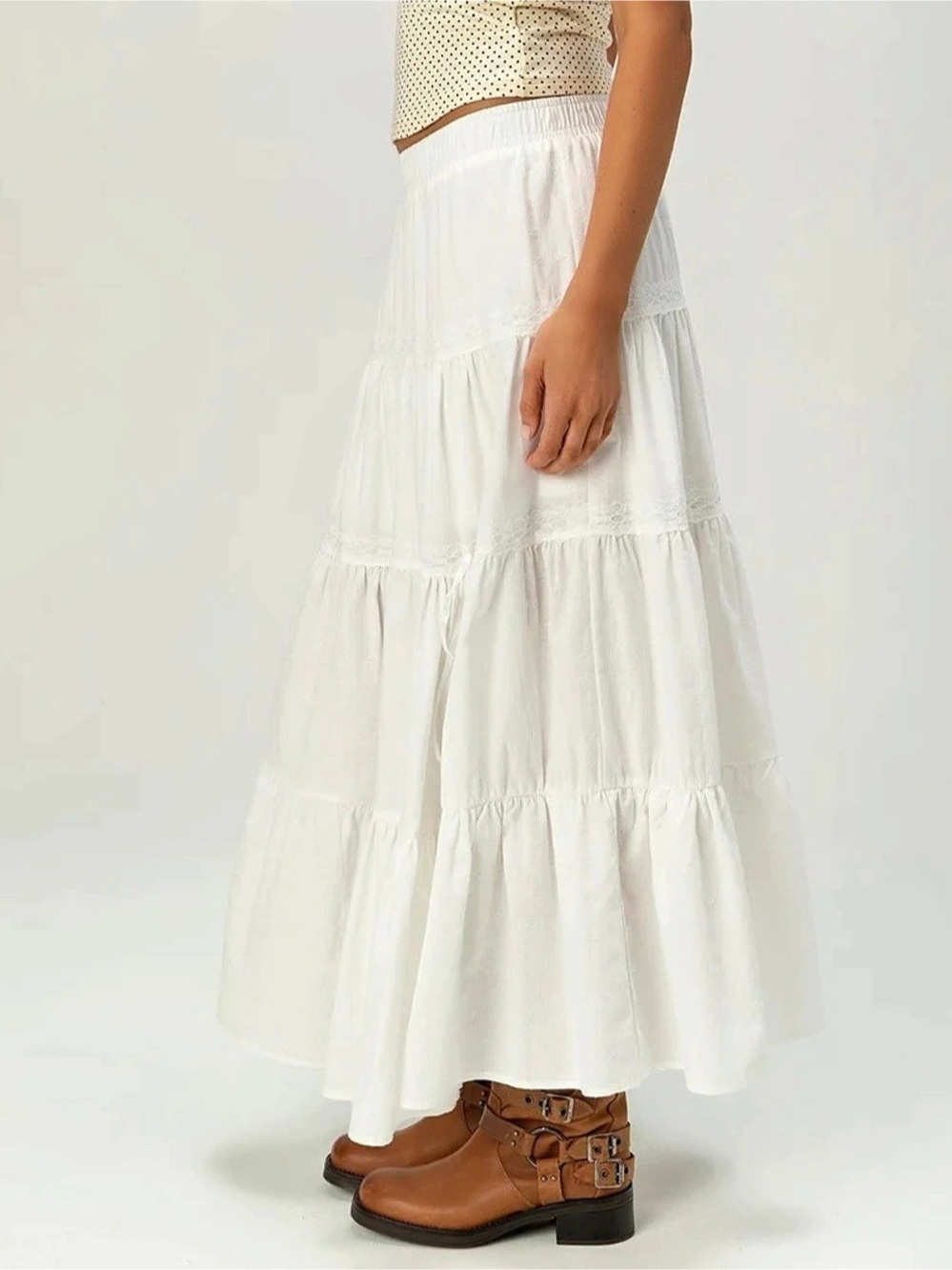 Who's That Girl Tiered Cotton Maxi Skirt White NWOT Women’s Size - M